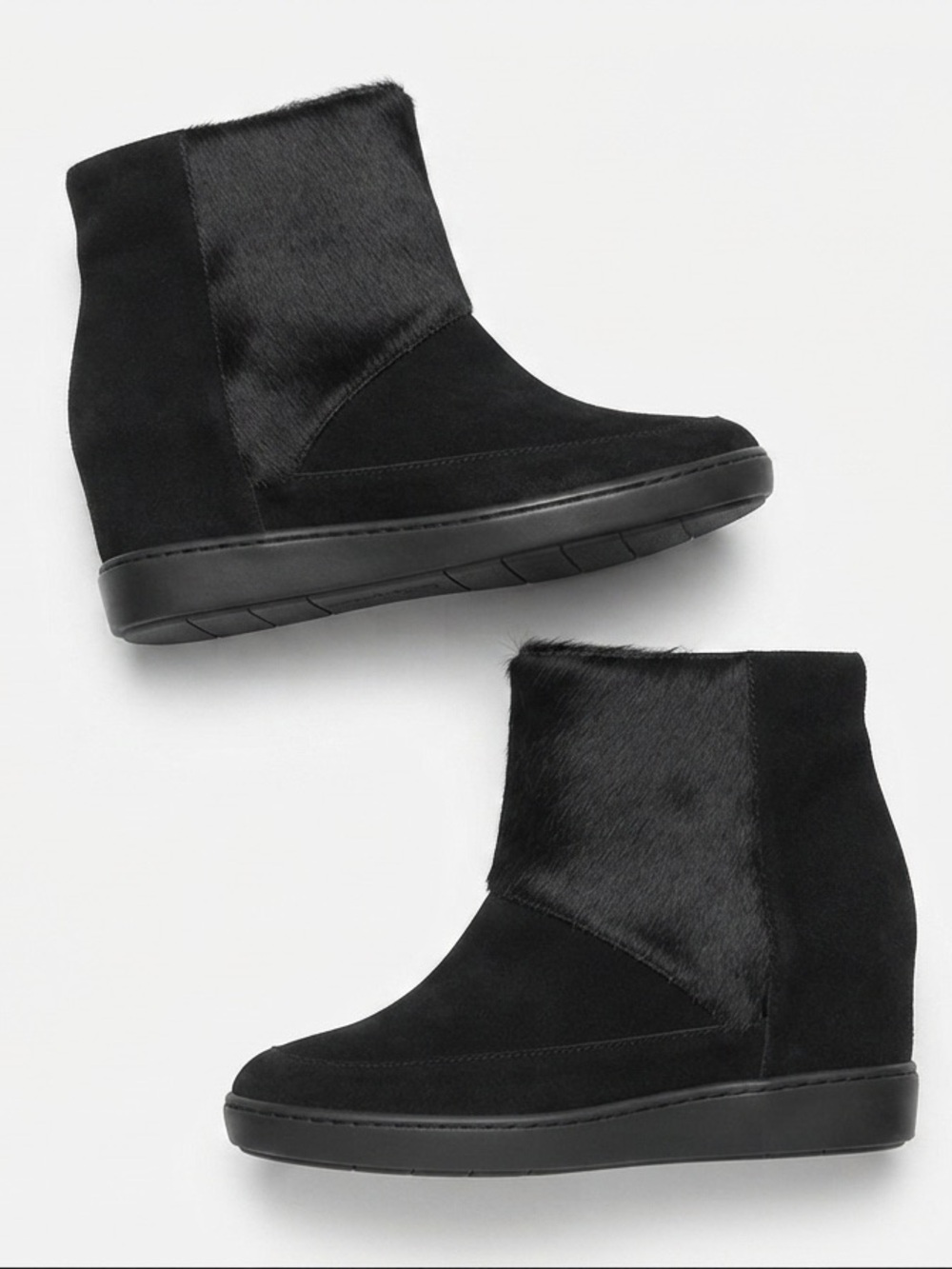 VINCE Women's Black Holly Calf Hair Suede Wedge Boots Size EU 39